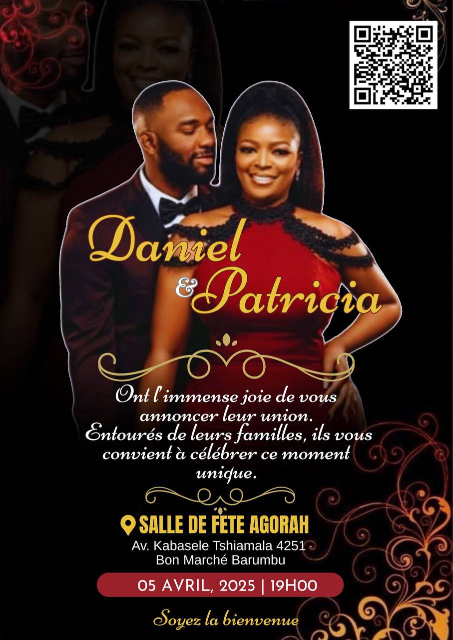 Carton d'invitation de mariage digital Daniel et Patricia sur smartphone - ShirikaApp